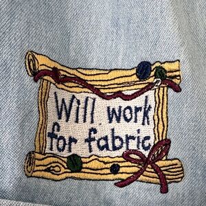 Vintage 90s Chambray Button-Up Shirt “Will Work for Fabric” Embroidery Medium
